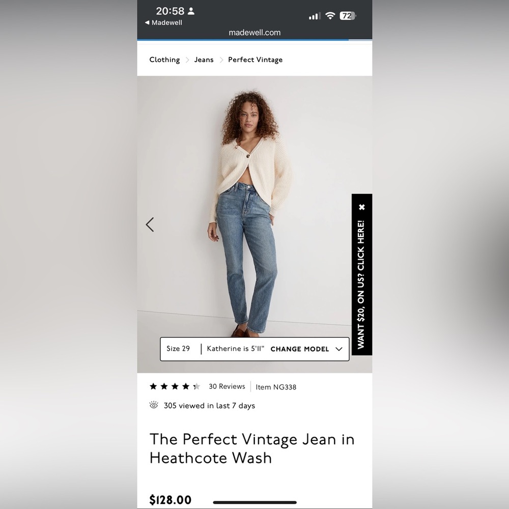 NWT Madewell Perfect Vintage Jean